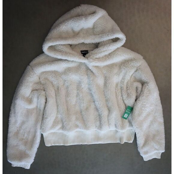 GAP Body 810225 Women's Sz XS Ivory Soft Sherpa Fleece Hoodie Pullover - Picture 5 of 6